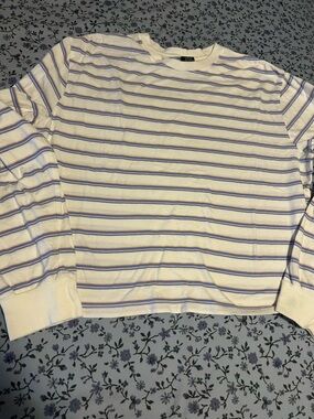 Striped White and Purple Long-Sleeve Top